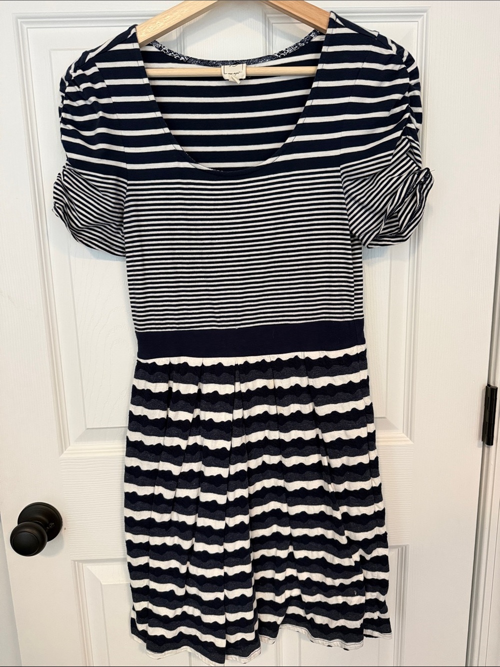 Navy and White Striped Midi Dress with Scoop Neck